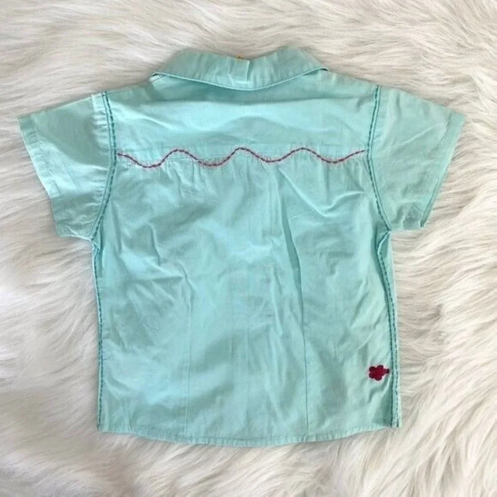 Dpam Girls Sz 4 Blue Peter Pan Collar Beaded Blouse Short Sleeve Shirt Top
